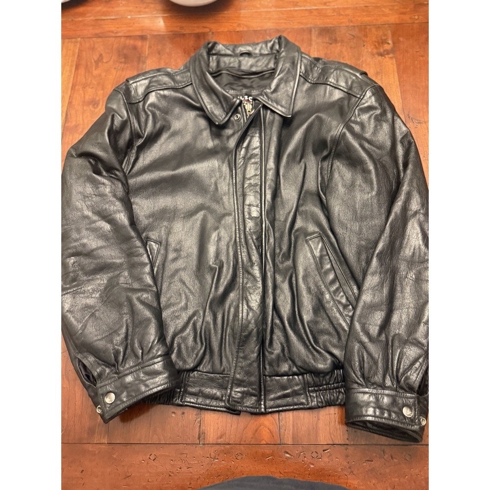 Vintage Wilsons Black Leather Bomber Jacket L Heavy Flight Coat Distressed Flaw